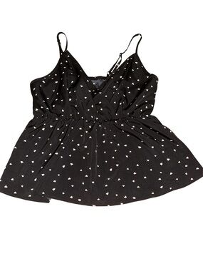 Black Heart-Print Sleeveless Peplum Blouse